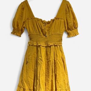 Hello Molly Yellow Ruched Puff Sleeve Sundress